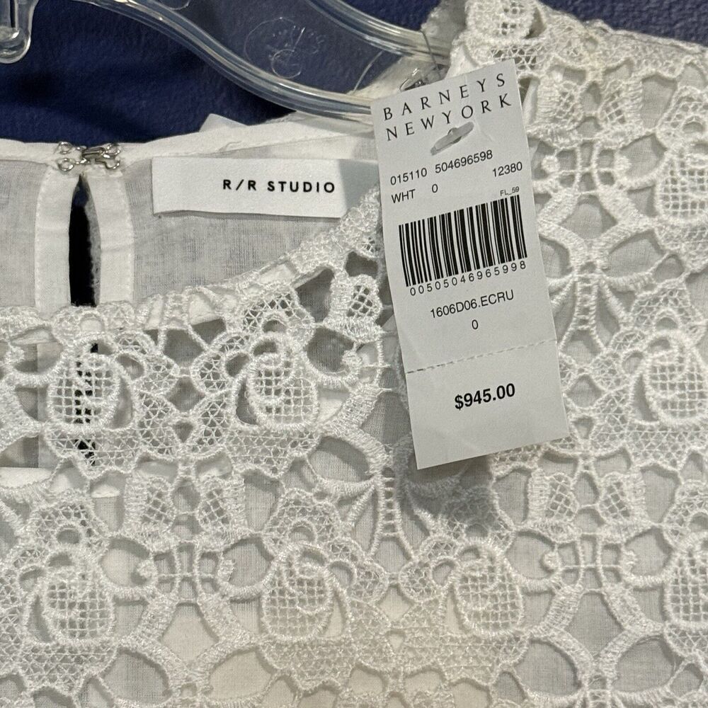 R/R Studio Crochet Overlay Short Sleeve Dress Size 0 Shift Mini in White - Picture 3 of 4